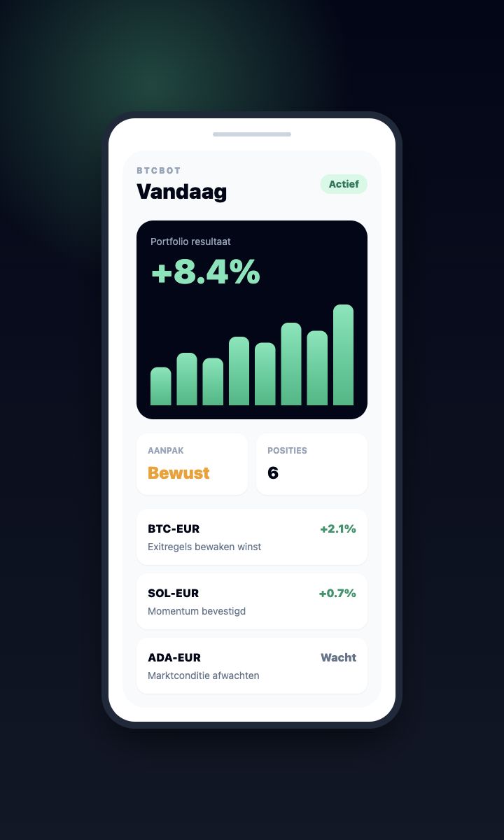 Anonieme mobiele screendump van BtcBot met portfolio-overzicht